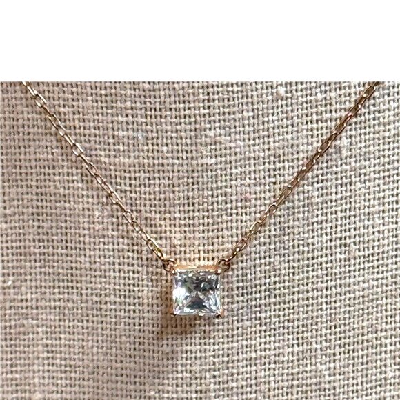 Swarovski Gold Toned Chain Necklace Square Cut Rose Gold CZ Pendant 5510698 - Picture 1 of 9
